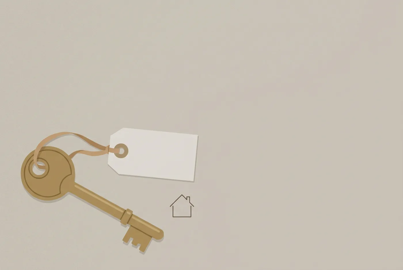 Minimal moving announcement postcard with a single illustrated brass key