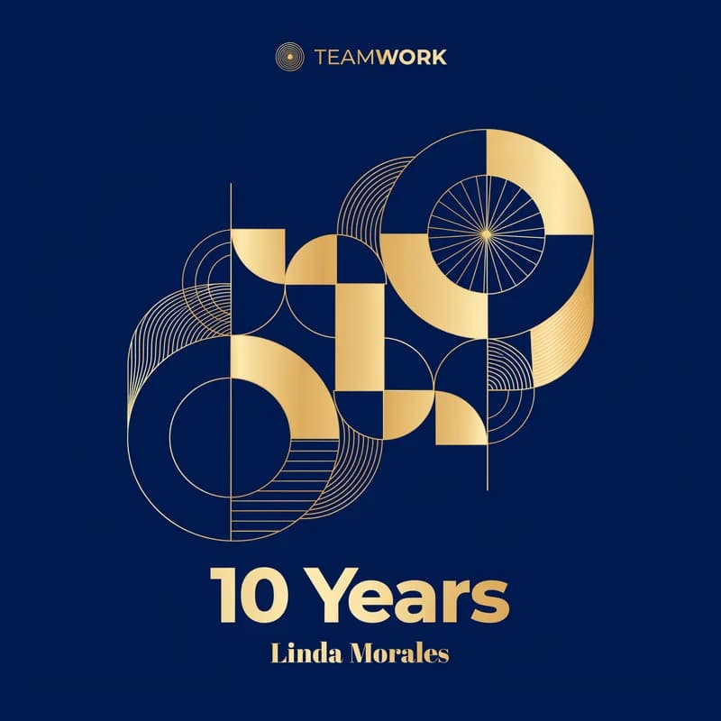 10-year decade anniversary card in navy and gold architectural geometry