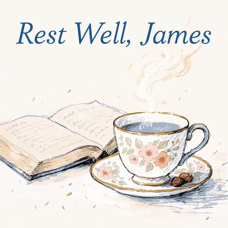 Soft pastel get-well card with illustrated tea and books for an adult