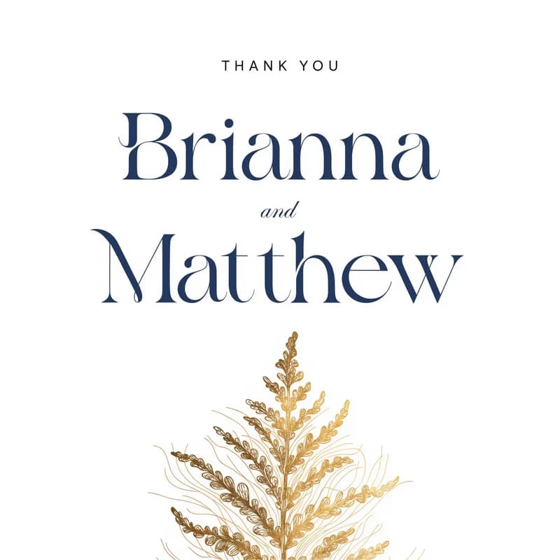 Modern minimalist wedding thank-you card with gold line motif
