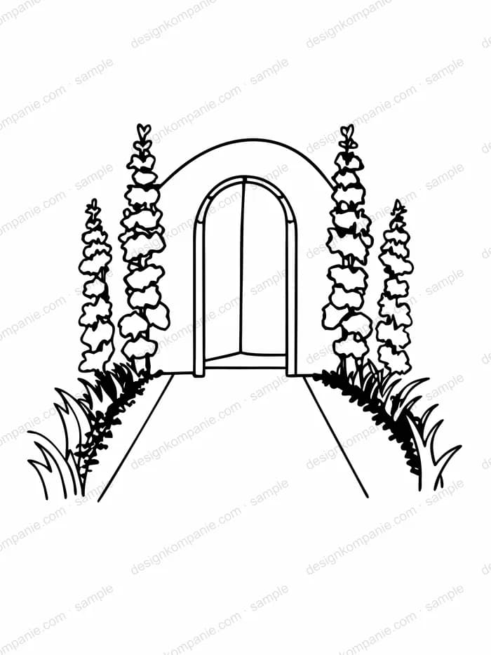 Walled cottage garden path coloring page
