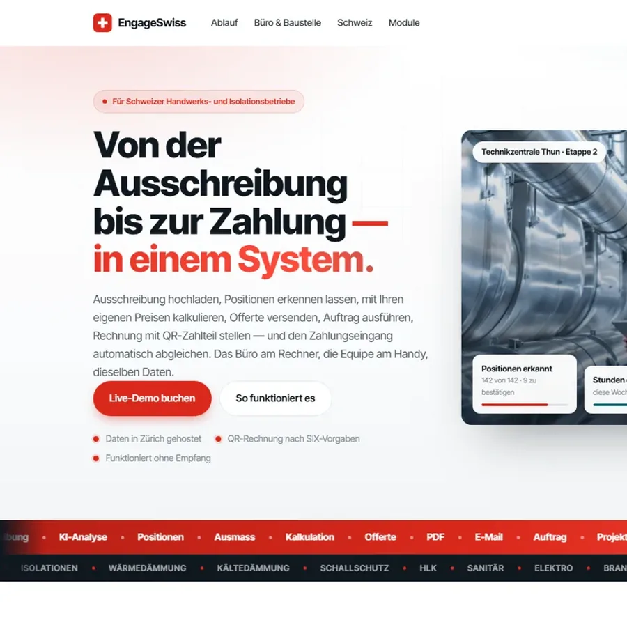 EngageSwiss - a Swiss German SaaS landing page built by the studio