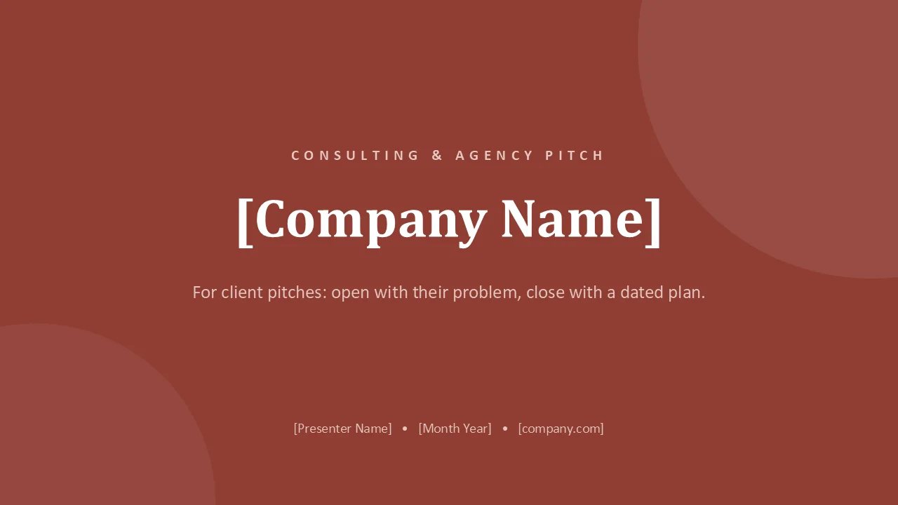 Consulting & agency pitch deck template — cover slide