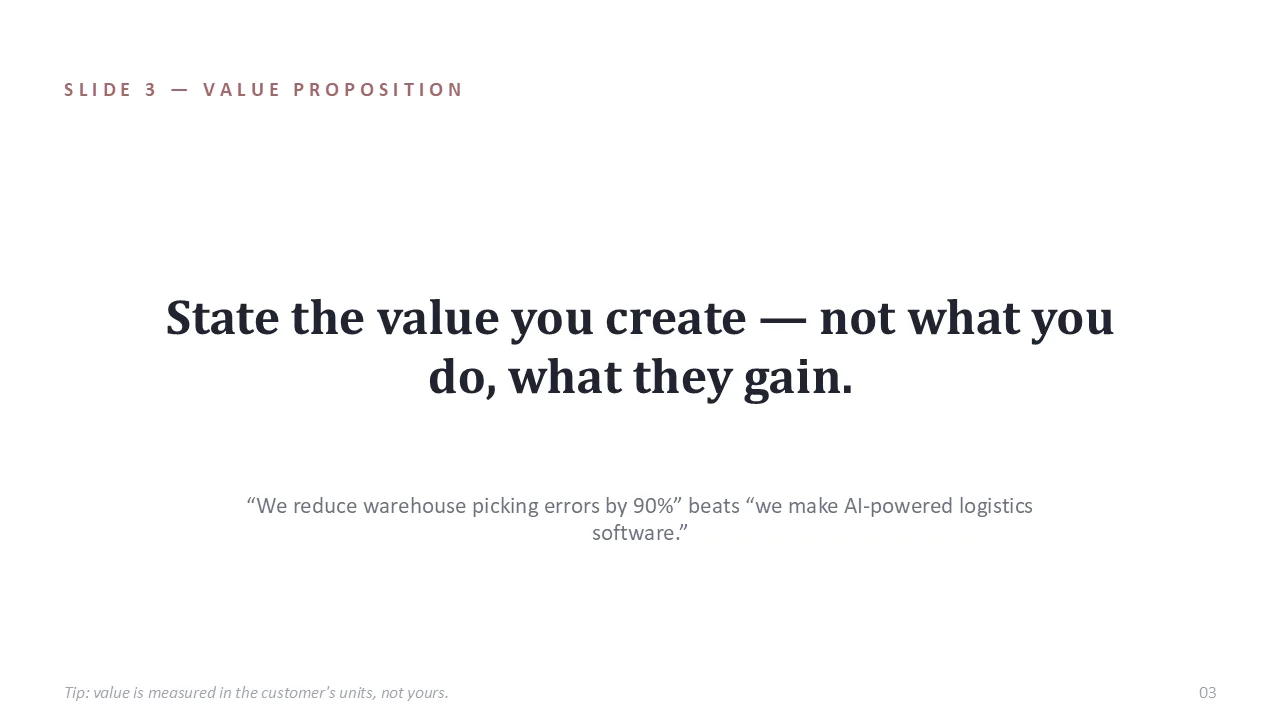 Guy Kawasaki 10/20/30 pitch deck template — sample slide 2