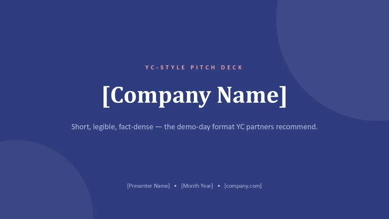 Y Combinator pitch deck template — cover slide