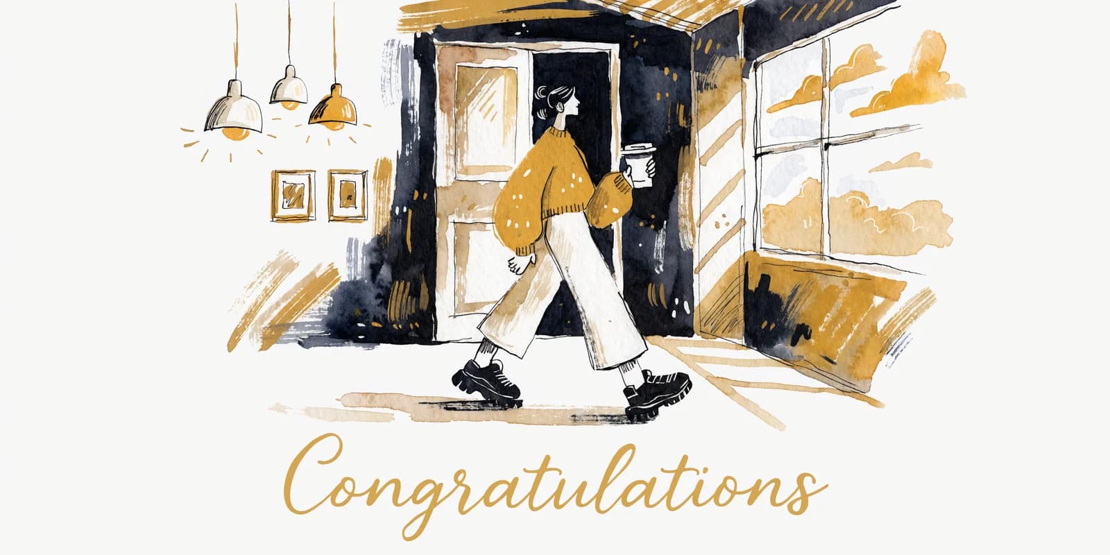 A personalized new job card showing an illustrated portrait of the recipient in the context of their new role